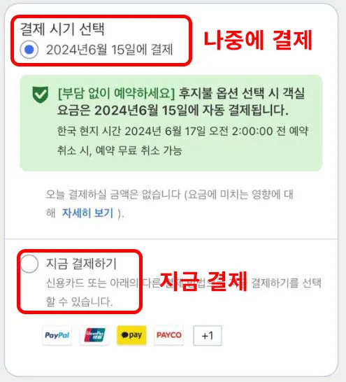 '지금 결제하기' 선택 화면 예시